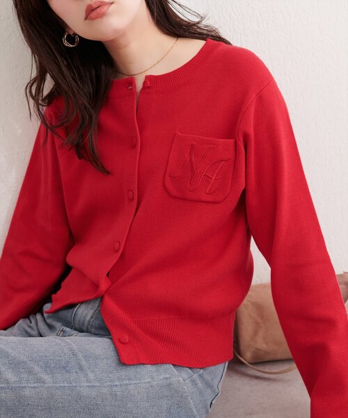 natural couture（ナチュラルクチュール）の「ロゴ刺繍ポケットカーディガン（カーディガン/ボレロ・レディース・ネイビー/ライム/レッド/チャコールグレー/オフホワイト・FREE）」の7枚目の写真