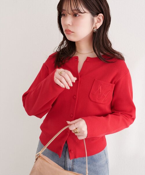 natural couture（ナチュラルクチュール）の「ロゴ刺繍ポケットカーディガン（カーディガン/ボレロ・レディース・ネイビー/ライム/レッド/チャコールグレー/オフホワイト・FREE）」の8枚目の写真