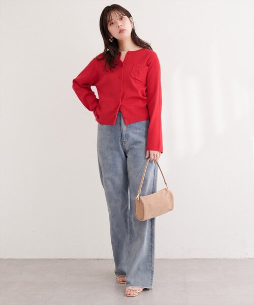 natural couture（ナチュラルクチュール）の「ロゴ刺繍ポケットカーディガン（カーディガン/ボレロ・レディース・ネイビー/ライム/レッド/チャコールグレー/オフホワイト・FREE）」の9枚目の写真