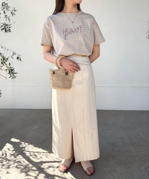 Bab（バブ）の「ロゴ刺繍デザイン半袖Ｔシャツ（Tシャツ/カットソー・レディース・オフホワイト/ブラック/グレイッシュベージュ/ライトグレー・MEDIUM）」の6枚目の写真