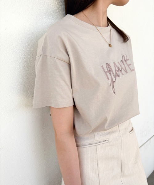 Bab（バブ）の「ロゴ刺繍デザイン半袖Ｔシャツ（Tシャツ/カットソー・レディース・オフホワイト/ブラック/グレイッシュベージュ/ライトグレー・MEDIUM）」の9枚目の写真