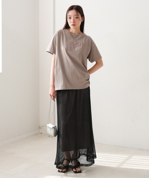 Bab（バブ）の「ロゴ刺繍デザイン半袖Ｔシャツ（Tシャツ/カットソー・レディース・オフホワイト/ブラック/グレイッシュベージュ/ライトグレー・MEDIUM）」の19枚目の写真
