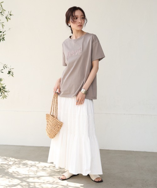 Bab（バブ）の「ロゴ刺繍デザイン半袖Ｔシャツ（Tシャツ/カットソー・レディース・オフホワイト/ブラック/グレイッシュベージュ/ライトグレー・MEDIUM）」の17枚目の写真