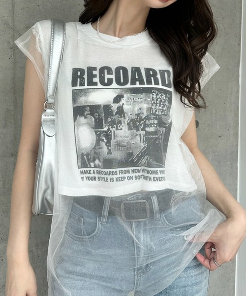Ada.(エイダ)の「ヴィンテージライク シアー ドッキング ロゴ Tシャツ ◎(Tシャツ/カットソー・レディース・イエロー/ホワイト/グレー/ブラック・FREE)」の2枚目の写真