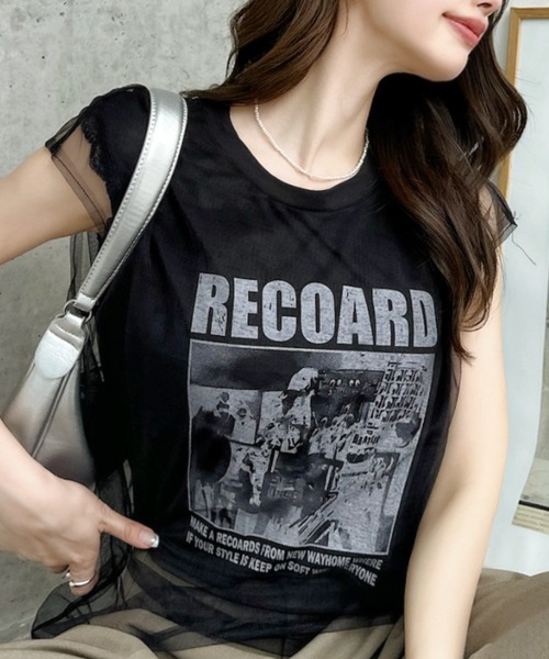 Ada.(エイダ)の「ヴィンテージライク シアー ドッキング ロゴ Tシャツ ◎(Tシャツ/カットソー・レディース・イエロー/ホワイト/グレー/ブラック・FREE)」の3枚目の写真
