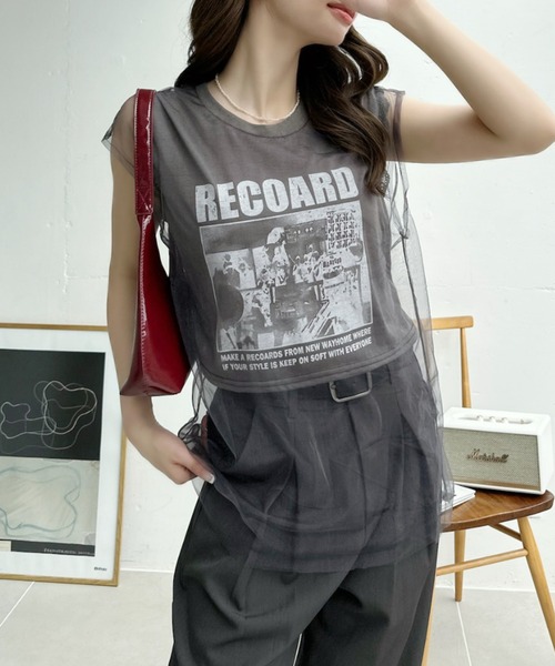 Ada.(エイダ)の「ヴィンテージライク シアー ドッキング ロゴ Tシャツ ◎(Tシャツ/カットソー・レディース・イエロー/ホワイト/グレー/ブラック・FREE)」の5枚目の写真