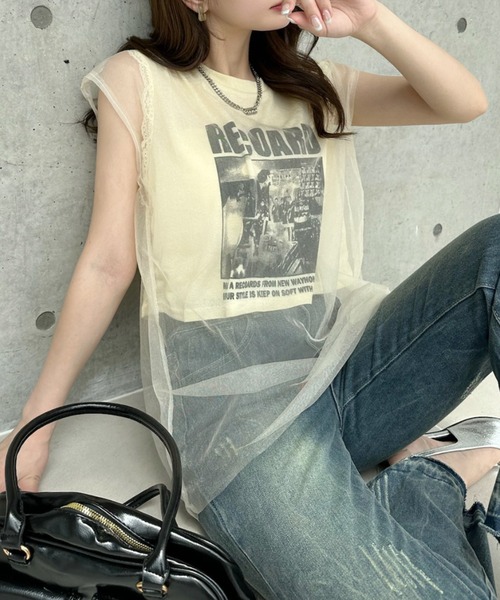 Ada.(エイダ)の「ヴィンテージライク シアー ドッキング ロゴ Tシャツ ◎(Tシャツ/カットソー・レディース・イエロー/ホワイト/グレー/ブラック・FREE)」の12枚目の写真