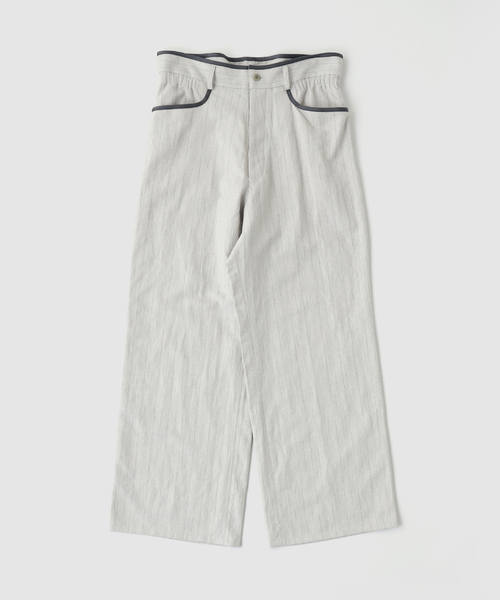 m's braque(エムズブラック)の「m’s braque(エムズ ブラック) 別注 Gatherd Waist Stripe パンツ(スラックス・メンズ・アイボリー・36/38)」の1枚目の写真