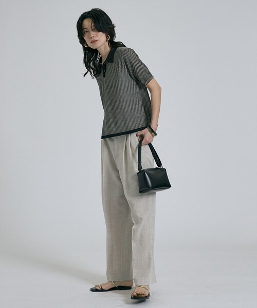 qualite(カリテ)の「【セットアップ対応】メッシュ2タックストレードパンツ/オフィスカジュアル/夏服/春服(その他パンツ・レディース・ライトベージュ・36/38)」の3枚目の写真