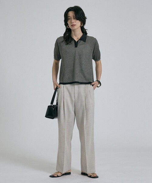 qualite(カリテ)の「【セットアップ対応】メッシュ2タックストレードパンツ/オフィスカジュアル/夏服/春服(その他パンツ・レディース・ライトベージュ・36/38)」の4枚目の写真