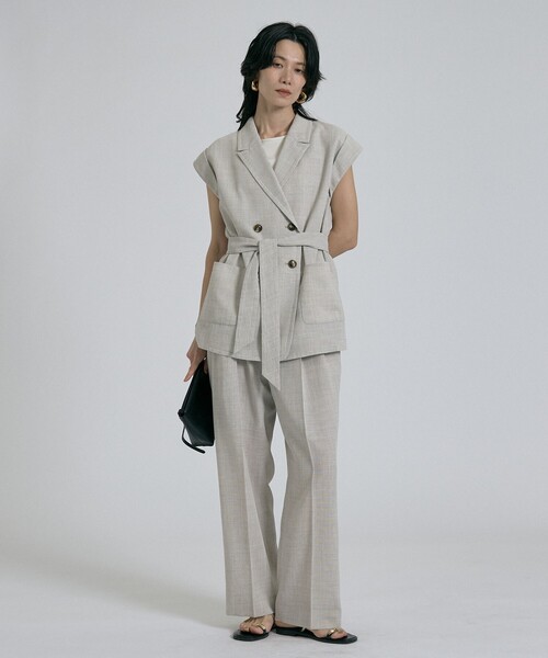 qualite(カリテ)の「【セットアップ対応】メッシュ2タックストレードパンツ/オフィスカジュアル/夏服/春服(その他パンツ・レディース・ライトベージュ・36/38)」の5枚目の写真