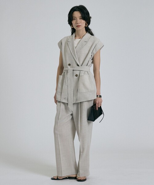 qualite(カリテ)の「【セットアップ対応】メッシュ2タックストレードパンツ/オフィスカジュアル/夏服/春服(その他パンツ・レディース・ライトベージュ・36/38)」の7枚目の写真