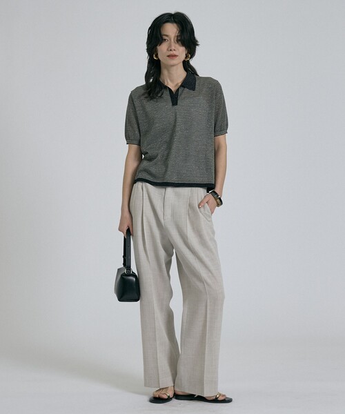 qualite(カリテ)の「【セットアップ対応】メッシュ2タックストレードパンツ/オフィスカジュアル/夏服/春服(その他パンツ・レディース・ライトベージュ・36/38)」の8枚目の写真