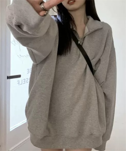 Dream garden(ドリームガーデン)の「ジップ襟裏毛トップス(Tシャツ/カットソー・レディース・グレー・XXL/XL/L/M)」の5枚目の写真