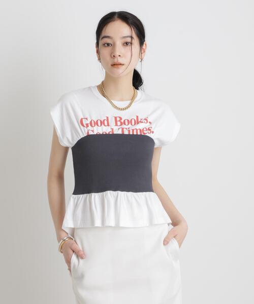 NANO universe(ナノユニバース)の「BOOKCLUB/別注 Bustier T shirts(Tシャツ/カットソー・レディース・グレー/オフホワイト/ネイビー・FREE)」の2枚目の写真