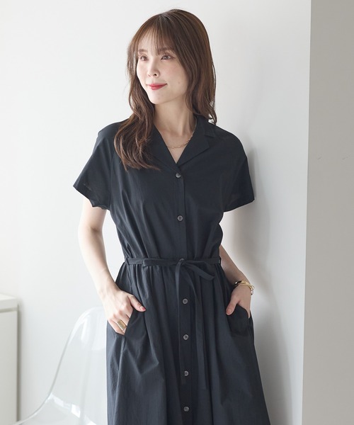 PREFERIR(プレフェリール)の「前開き2WAY ウエストギャザーシャツワンピース|ロング丈・体型カバー・羽織り・綿100%(S.M.L.XL)(シャツワンピース・レディース・ブラウン/ブルー/ブラック・SMALL/MEDIUM/LARGE/X-LARGE)」の11枚目の写真