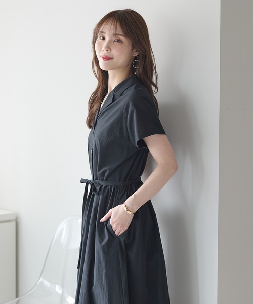 PREFERIR(プレフェリール)の「前開き2WAY ウエストギャザーシャツワンピース|ロング丈・体型カバー・羽織り・綿100%(S.M.L.XL)(シャツワンピース・レディース・ブラウン/ブルー/ブラック・SMALL/MEDIUM/LARGE/X-LARGE)」の10枚目の写真