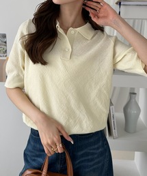 ポロニット 五分袖 サマーニット 襟付き トップス スキッパー プルオーバー スッキリ見え 上品 きれいめ 春夏