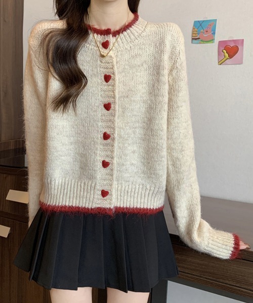 Miniministore(ミニミニストア)の「ハートボタンニットカーディガン長袖韓国風(ニット/セーター・レディース・グレー/アイボリー・FREE)」の5枚目の写真