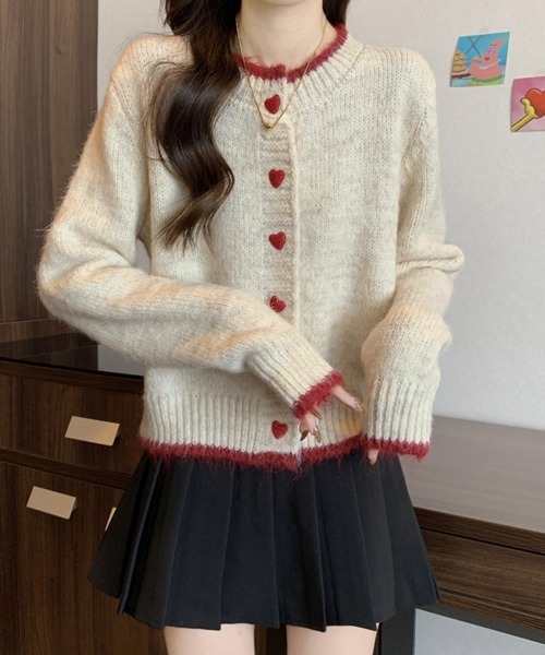 Miniministore(ミニミニストア)の「ハートボタンニットカーディガン長袖韓国風(ニット/セーター・レディース・グレー/アイボリー・FREE)」の6枚目の写真