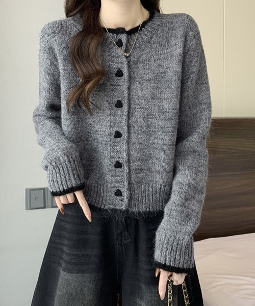 Miniministore(ミニミニストア)の「ハートボタンニットカーディガン長袖韓国風(ニット/セーター・レディース・グレー/アイボリー・FREE)」の8枚目の写真