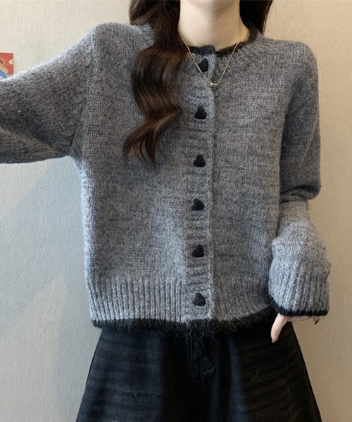 Miniministore(ミニミニストア)の「ハートボタンニットカーディガン長袖韓国風(ニット/セーター・レディース・グレー/アイボリー・FREE)」の11枚目の写真