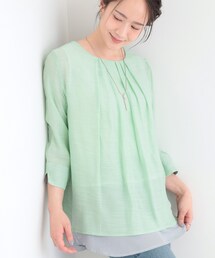 【洗濯機可/体型カバー】1枚でサマ見え 7分袖スラブレイヤード風トップス