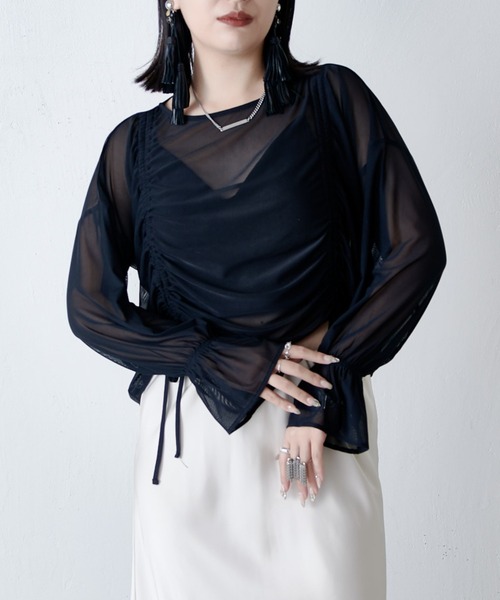 Lui's（ルイス）の「【miu企画/WEB限定】マーブルプリント袖フレアシアートップス（Tシャツ/カットソー・レディース・ブラック系その他/グレー/ブラック・FREE）」の2枚目の写真