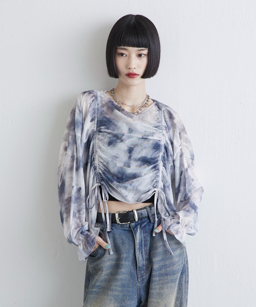 Lui's（ルイス）の「【miu企画/WEB限定】マーブルプリント袖フレアシアートップス（Tシャツ/カットソー・レディース・ブラック系その他/グレー/ブラック・FREE）」の11枚目の写真