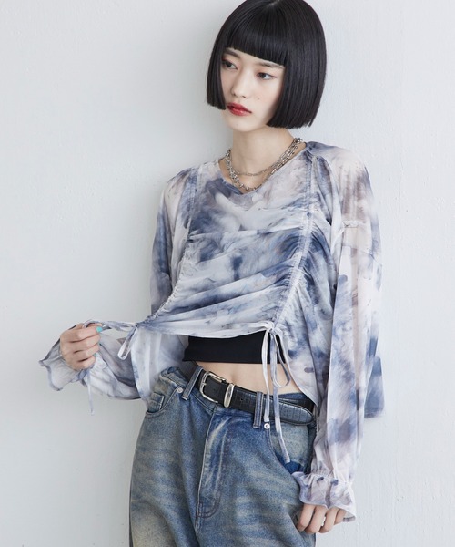Lui's（ルイス）の「【miu企画/WEB限定】マーブルプリント袖フレアシアートップス（Tシャツ/カットソー・レディース・ブラック系その他/グレー/ブラック・FREE）」の12枚目の写真