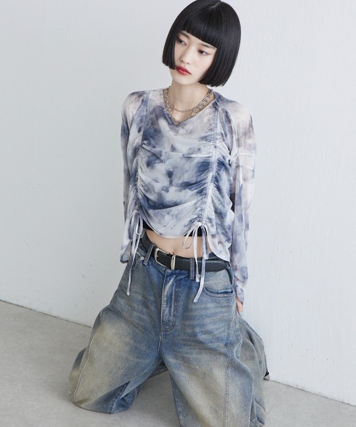 Lui's（ルイス）の「【miu企画/WEB限定】マーブルプリント袖フレアシアートップス（Tシャツ/カットソー・レディース・ブラック系その他/グレー/ブラック・FREE）」の13枚目の写真