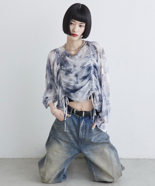 Lui's（ルイス）の「【miu企画/WEB限定】マーブルプリント袖フレアシアートップス（Tシャツ/カットソー・レディース・ブラック系その他/グレー/ブラック・FREE）」の10枚目の写真