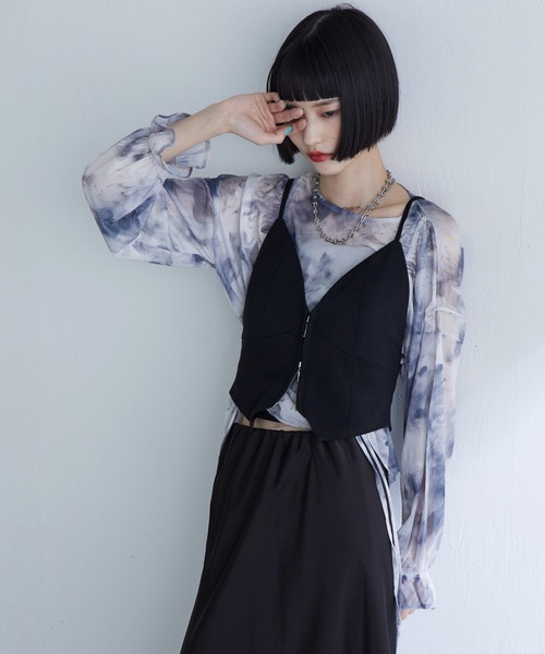 Lui's（ルイス）の「【miu企画/WEB限定】マーブルプリント袖フレアシアートップス（Tシャツ/カットソー・レディース・ブラック系その他/グレー/ブラック・FREE）」の14枚目の写真