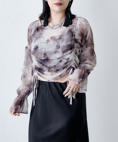 Lui's（ルイス）の「【miu企画/WEB限定】マーブルプリント袖フレアシアートップス（Tシャツ/カットソー・レディース・ブラック系その他/グレー/ブラック・FREE）」の22枚目の写真