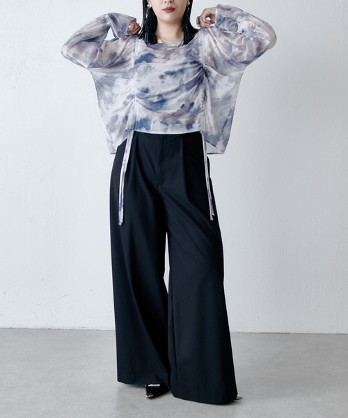 Lui's（ルイス）の「【miu企画/WEB限定】マーブルプリント袖フレアシアートップス（Tシャツ/カットソー・レディース・ブラック系その他/グレー/ブラック・FREE）」の7枚目の写真