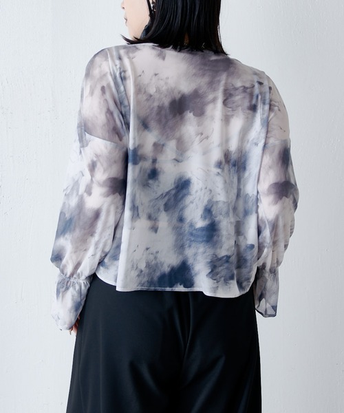 Lui's（ルイス）の「【miu企画/WEB限定】マーブルプリント袖フレアシアートップス（Tシャツ/カットソー・レディース・ブラック系その他/グレー/ブラック・FREE）」の6枚目の写真