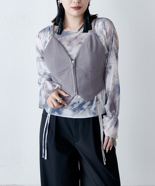Lui's（ルイス）の「【miu企画/WEB限定】マーブルプリント袖フレアシアートップス（Tシャツ/カットソー・レディース・ブラック系その他/グレー/ブラック・FREE）」の17枚目の写真