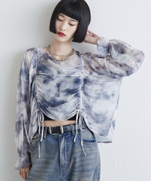 Lui's(ルイス)の「【miu企画】マーブルプリント袖フレアシアートップス(Tシャツ/カットソー・レディース・ブラック系その他/グレー/ブラック・FREE)」の6枚目の写真