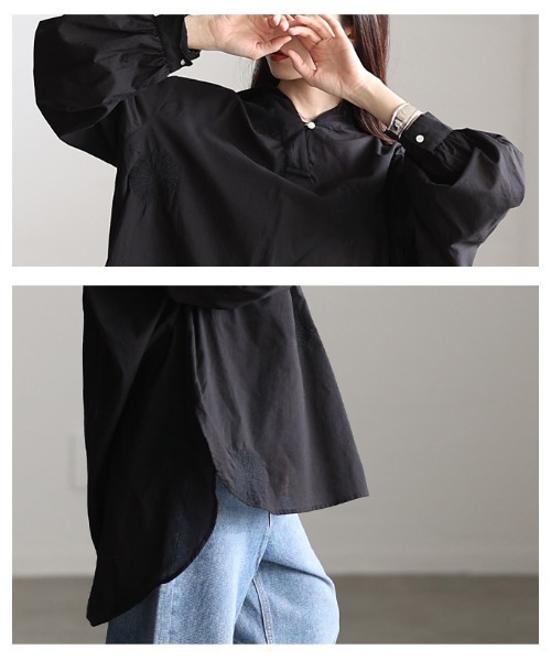 Sawa a la mode(サワアラモード)の「花柄刺繍スキッパーチュニックシャツ(チュニック・レディース・ホワイト系/ブラック・FREE)」の21枚目の写真