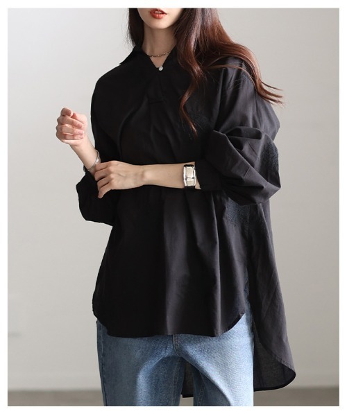 Sawa a la mode(サワアラモード)の「花柄刺繍スキッパーチュニックシャツ(チュニック・レディース・ホワイト系/ブラック・FREE)」の15枚目の写真