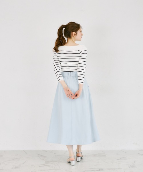 tocco closet（トッコ　クローゼット）の「ウエストビジューボタン付きミモレ丈ラップスカート（スカート・レディース・オフホワイト/ブルー/ピンク・M）」の13枚目の写真