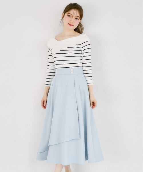 tocco closet（トッコ　クローゼット）の「ウエストビジューボタン付きミモレ丈ラップスカート（スカート・レディース・オフホワイト/ブルー/ピンク・M）」の14枚目の写真