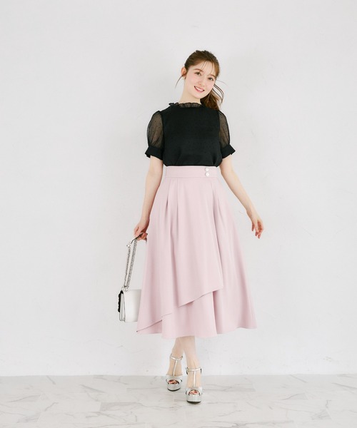 tocco closet（トッコ　クローゼット）の「ウエストビジューボタン付きミモレ丈ラップスカート（スカート・レディース・オフホワイト/ブルー/ピンク・M）」の17枚目の写真