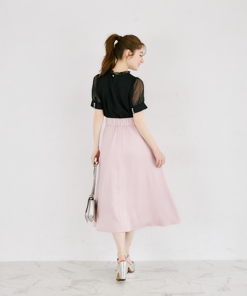 tocco closet（トッコ　クローゼット）の「ウエストビジューボタン付きミモレ丈ラップスカート（スカート・レディース・オフホワイト/ブルー/ピンク・M）」の18枚目の写真