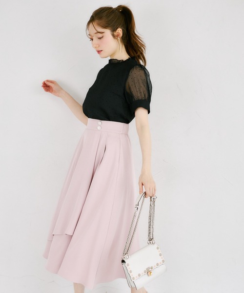 tocco closet（トッコ　クローゼット）の「ウエストビジューボタン付きミモレ丈ラップスカート（スカート・レディース・オフホワイト/ブルー/ピンク・M）」の22枚目の写真