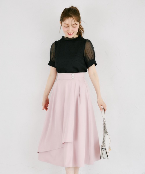 tocco closet（トッコ　クローゼット）の「ウエストビジューボタン付きミモレ丈ラップスカート（スカート・レディース・オフホワイト/ブルー/ピンク・M）」の19枚目の写真