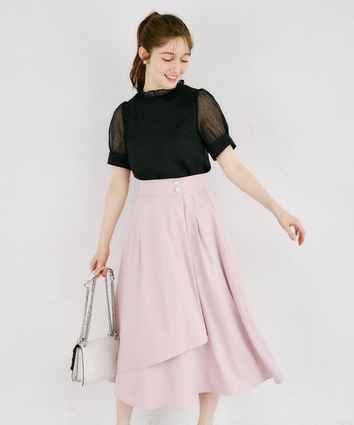 tocco closet（トッコ　クローゼット）の「ウエストビジューボタン付きミモレ丈ラップスカート（スカート・レディース・オフホワイト/ブルー/ピンク・M）」の20枚目の写真