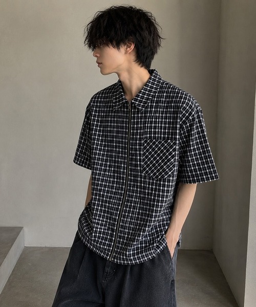 BENDER TOKYO(ベンダートウキョウ)の「フロントジップ ショート丈 チェックシャツ 半袖 ユニセックス(シャツ/ブラウス・メンズ・レッド/ブルー/ブラック・M/L)」の8枚目の写真