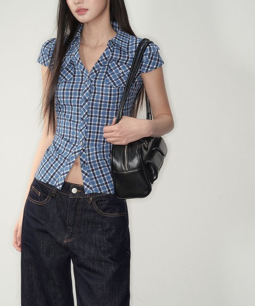 HALEY PESCA(ヘーリーペスカ)の「HALEY PESCA/韓国風レトロシャツ(シャツ/ブラウス・レディース・ブルー/グレー/ピンク・SMALL/MEDIUM)」の3枚目の写真