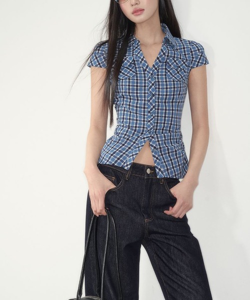 HALEY PESCA(ヘーリーペスカ)の「HALEY PESCA/韓国風レトロシャツ(シャツ/ブラウス・レディース・ブルー/グレー/ピンク・SMALL/MEDIUM)」の14枚目の写真